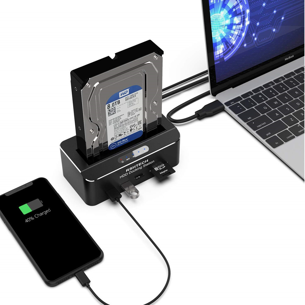 Tool Gratis Usb 3.0 Naar Sata Externe Harde Schijf Docking Station Met 2-Port Hub En Kaartlezer Voor 2.5/3.5 Inch Hdd Ssd Sata Iii