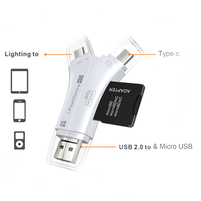 Allsidig høyhastighets 4- i -1 sd kortleser for alle enheter micro sd minnekortleser dja 99