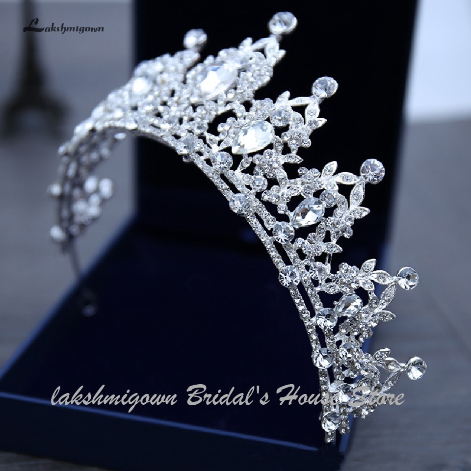 Lakshmigown rhinestone bröllop krona silverfestival tiara kronor brud pannband bröllop hår tillbehör