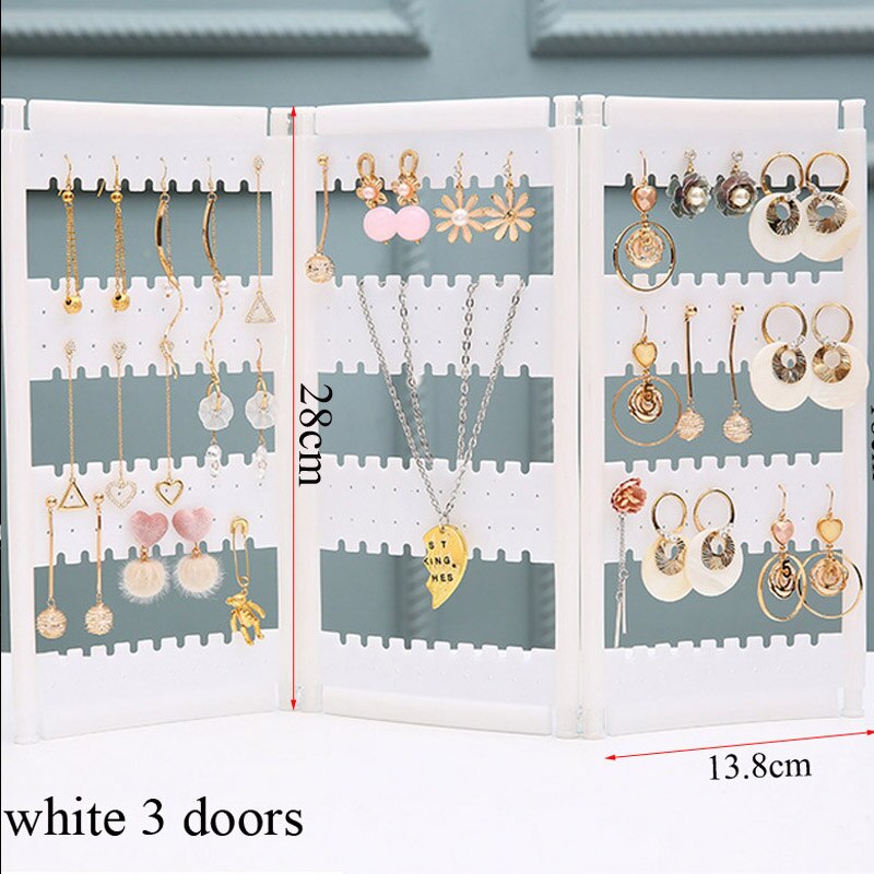 Acrylic Jewelry Organizer - 28cm Height - 13.8cm Width - Necklaces Earrings Display Rack: White 3 doors