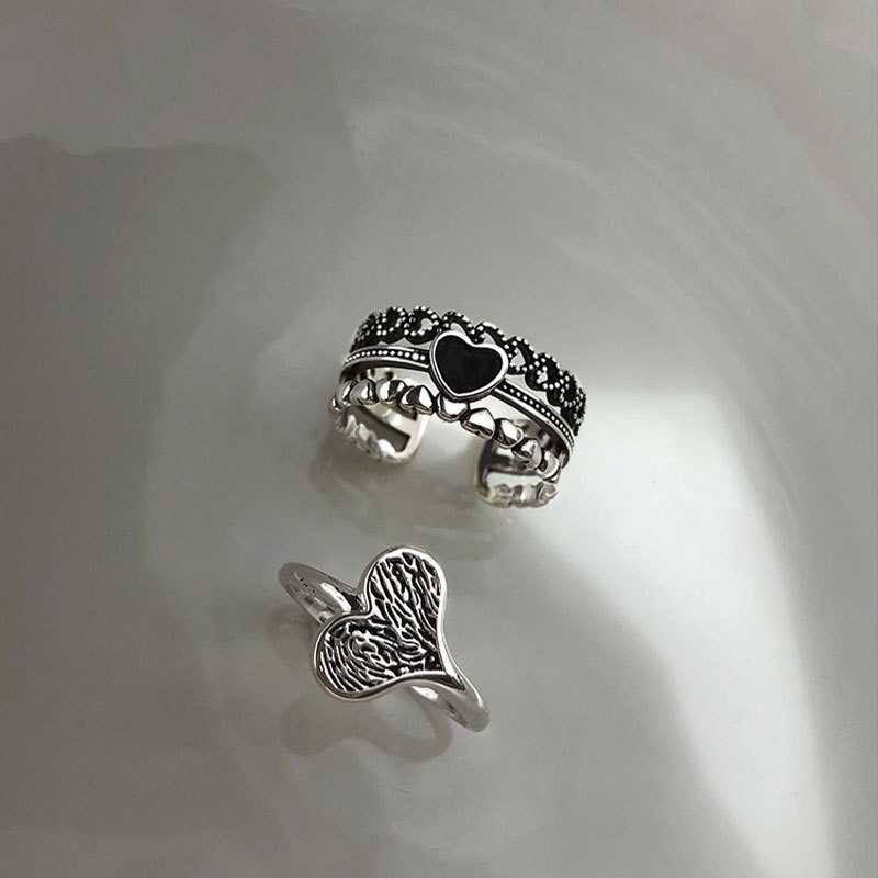 925 en argent Sterling multicouche coeur anneaux pour femmes hommes à la main amour coeur Thai argent anneaux bijoux