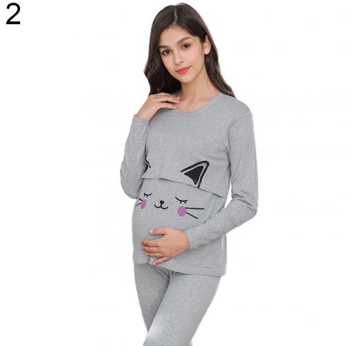 Conjunto de pijama de Enfermería de maternidad de animales de dibujos animados pantalones de lactancia materna de manga larga fácil de amamantar para niños