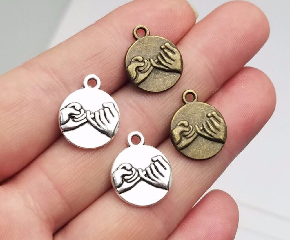 30pcs/lot--20mm, Antique silver plated/bronze plated hand in hand Pinky Swear Promise charms,DIY supplies,Jewelry accessories