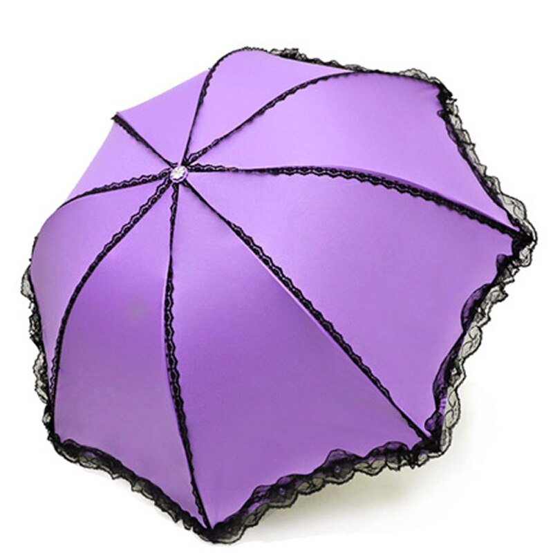 Black Lace Three Folding Ladies Female Parasol Women Rain Umbrella Gril Anti Sun UV Protection Sunny Rainy B65
