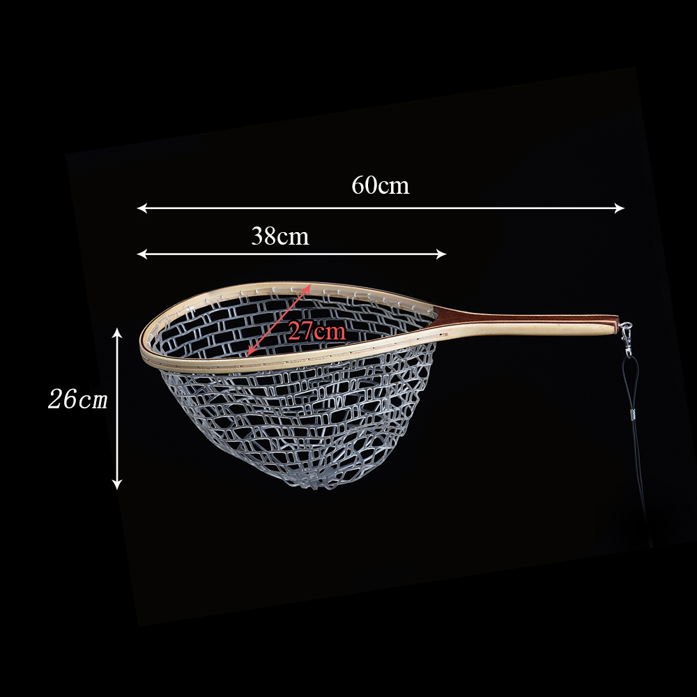 Red de pesca de madera con mosca, mango de aterrizaje de goma suave duradero, malla de trucha, captura y liberación de peces, herramienta de pesca negra X227G