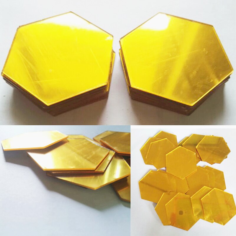 24Stck Hexagon Spiegel Fliesen Zauberstab Aufkleber Selbst-Klebstoff Mosaik- Reflektierende Heimat Leben Badezimmer Dekoration DIY Aufkleber: Gold