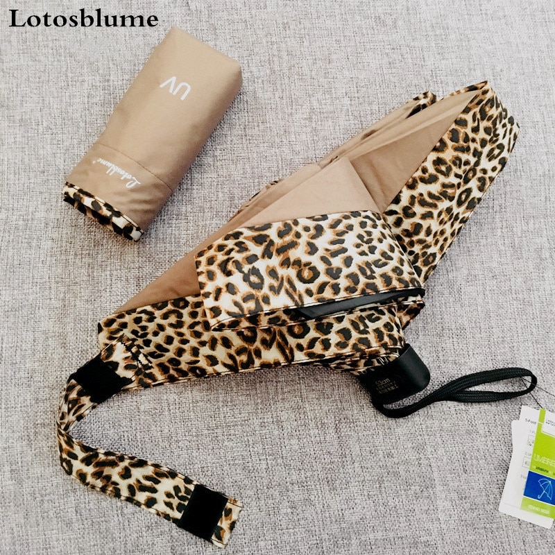 Lotosblume fem-fold lomme mini-leopard print stil paraply vejr og regn kvinders anti - vind anti - uv paraply
