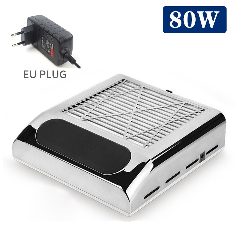 80W Sterke Nail Stofafzuiging Collector Stofzuiger Met Grote Power Ventilator Met Filter Nail Art Equipment Nail Voor manicure: EU Plug sliver