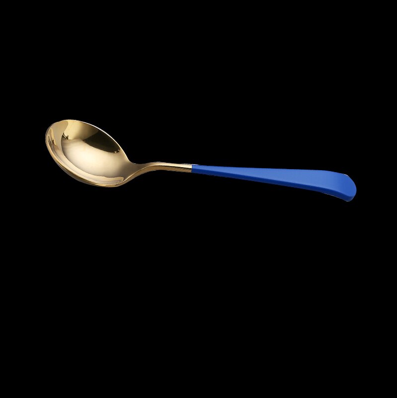 Coffee Spoons Stainless Steel Dessert Spoons Kitchen Utensils Round Spoons 7Colors 1pcs Serving Spoon: Blue Gold