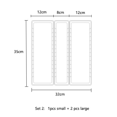 Cajones de almacenamiento de cubiertos de plástico organizador de cocina para el hogar, cajón de almacenamiento de herramientas, cosméticos, armario organizador para cajón de almacenamiento de cocina: 2 Large 1 Small