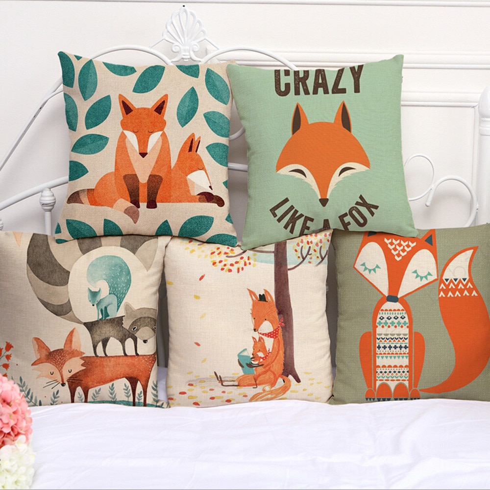 Fox Print Sofa Bed Home Decoration Pillow Case Cushion Cover Linen Pillow Cushion Covers Cartoon Throw Pillows coussin decoratif