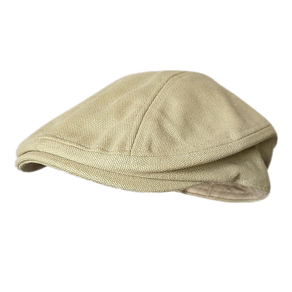 SHOWERSMILE Men Beret Hat 100% Cotton Grey Flat Caps Male Spring Solid Vintage Directors Driving Hat British Gatsby Style Hats: Beige / 60-62 cm