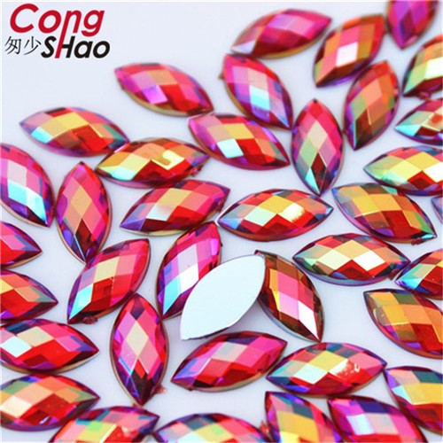 Cong shao 100 stk 7*15mm ab farverige hesteøje flatback akryl rhinestone trim sten og krystaller dekoration tilbehør  wc54: Rød ab