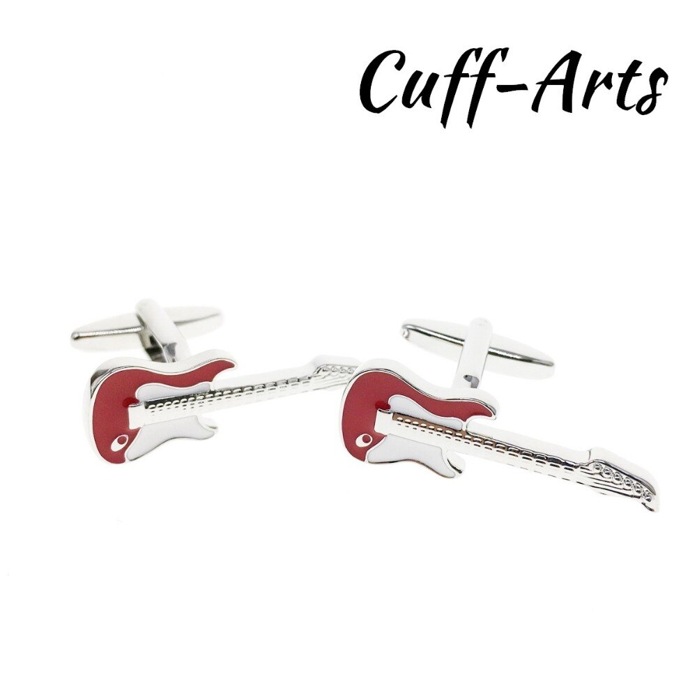 Cuffarts Red Guitar Music Cufflinks Musician Men Vintage Jewelry Shirt Cufflink for Mens Brand C10174