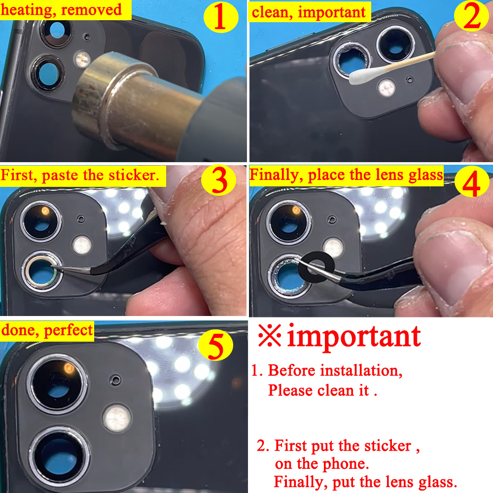Lente de Cristal para cámara trasera de iphone, cristal de cámara grande con adhesivo 3M, compatible con modelos 14, 13, 12, 11 Pro Max, X, XS, XR, 6, 6S, 7, 8 Plus, 2 juegos