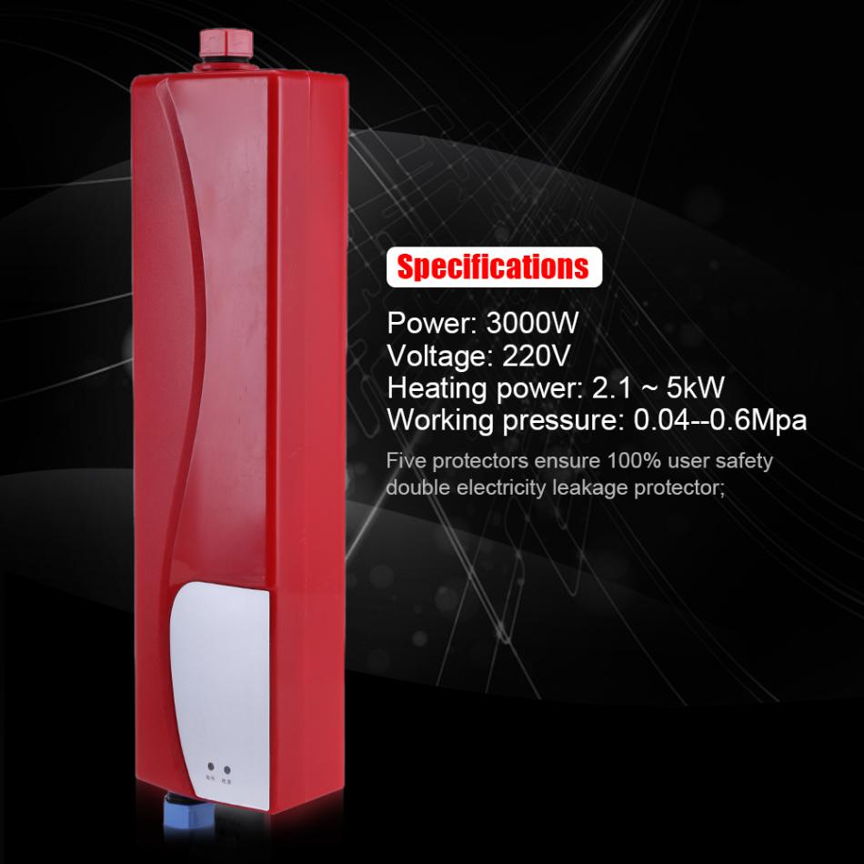 Mini calentador de agua eléctrico instantáneo, 3000W, para ducha interior, sin depósito, calefacción de agua para baño y cocina