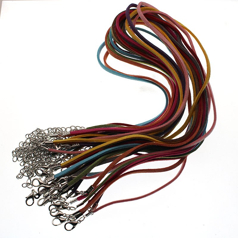 20 Stks/partij Breedte 3 Mm, suede Leather Cord String Ketting Ketting Met Karabijn Voor Diy Sieraden Maken Bevindingen Z571