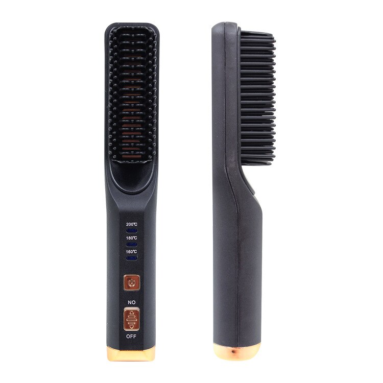 Brosse à cheveux sans fil, lisseur, batterie 4000mAh, peigne chauffant, température réglable, outils de coiffure: Black
