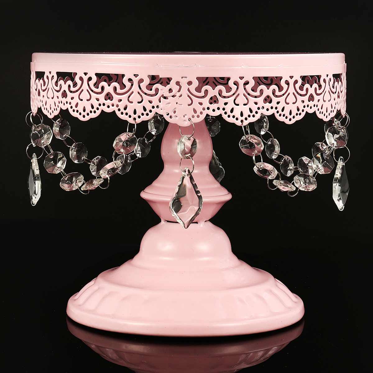 Cake Tools Pink Iron Crystal Pendant Cake Stand Mirror Surface Wedding Dessert Tray Cupcakes Fruits Cookies Pan Display Rack: Small