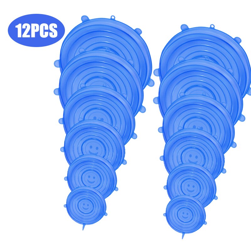 6pcs silicone lids Fresh cover zero waste food cover reusable bowl pot lid Stretch tops silicone adaptable cover for cans: Red