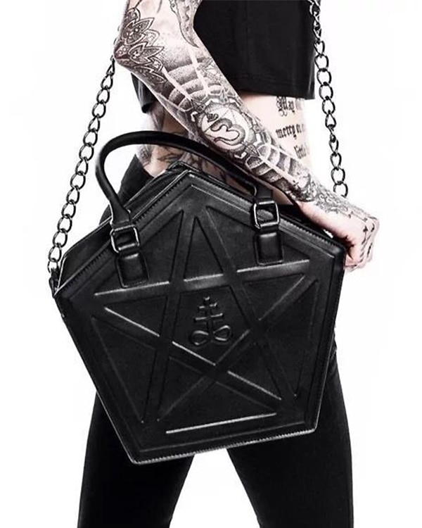 Pentagram Punk Darkness Gothic Shoulder Bag Women's Purses and Handbag Girls Black Crossbody Bag Chain Bag