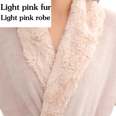 Women Men fur Neck Thick Warm Long Flannel Bathrobe Plus Size Kimono Bath Robe Winter Peignoir Dressing Gown Bridesmaid Robes: Pink fur pink robe / XL