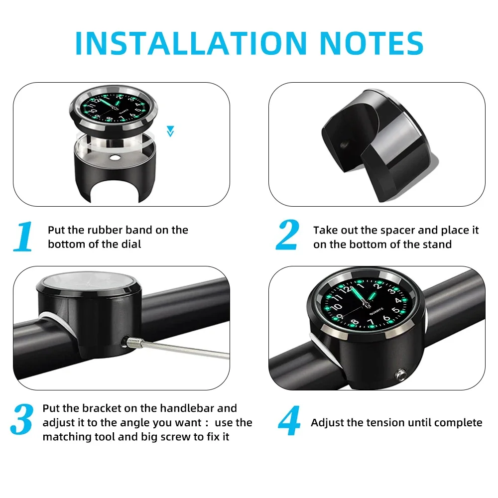 Zwart Wit Kleur Klok Tijdschema Klok Compatibel Voor 22-25mm Motorfiets Modificatie Motor Fietsstuur Horloge N0HF