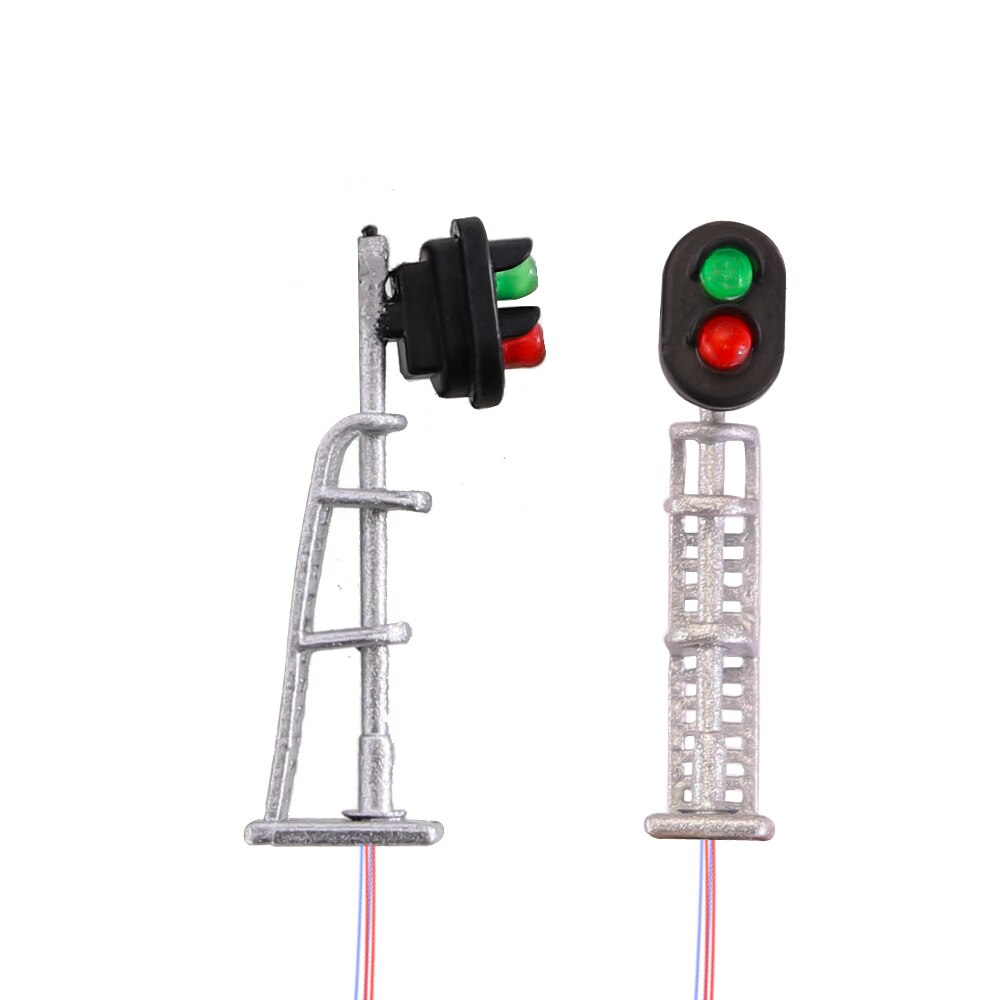 HO 1:87 Scale Mini Traffic Signs Miniature Signal Traffic Lamp Scene Rail For Railway Landscape Layout: 2 head-silver