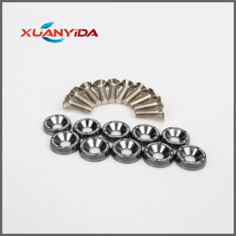 Xuanyida Racing 10PC M6 CNC Billet Aluminum Fender Bumper Washer Bolt Engine Bay Dress Up Kit : Dark Grey