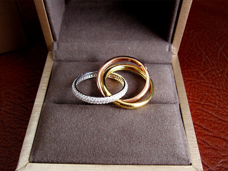 Luksus aaa cubic zirconia mikro bane indstilling tredobbelt lille ring, store  ,3 toner plating, bryllup & fest smykker til kvinder  r3666