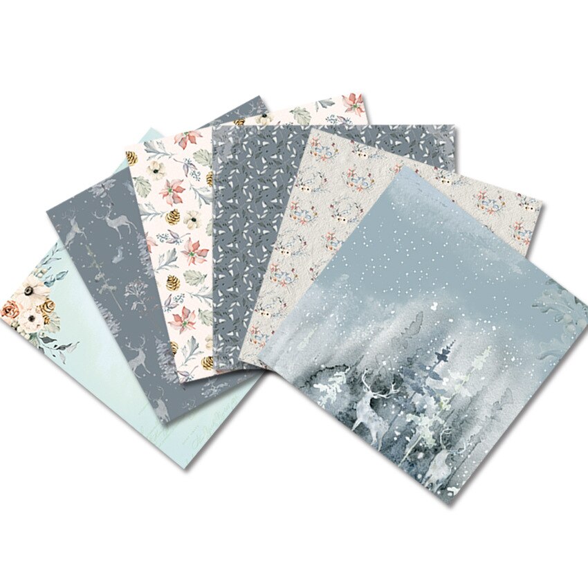 ZFPARTY 12pcs 6&quot; Single-side Printed Winter forest pattern papercraft art paper handmade scrapbooking kit set book