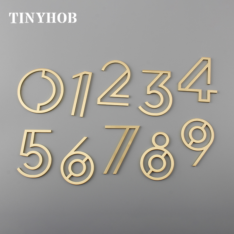 Números de casa huecos dorados, decoración de pared, placas de puerta de latón para Villa, Hotel, figuras DIY, etiquetas de números de dirección para dormitorio, hogar y oficina