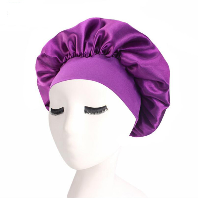 Women&#39;s Satin Solid Wide-brimmed Sleeping Night Sleep Cap Hair Care Bonnet Nightcap Shower Cap For Women Men Unisex Cap Bonnet: 13 Purple