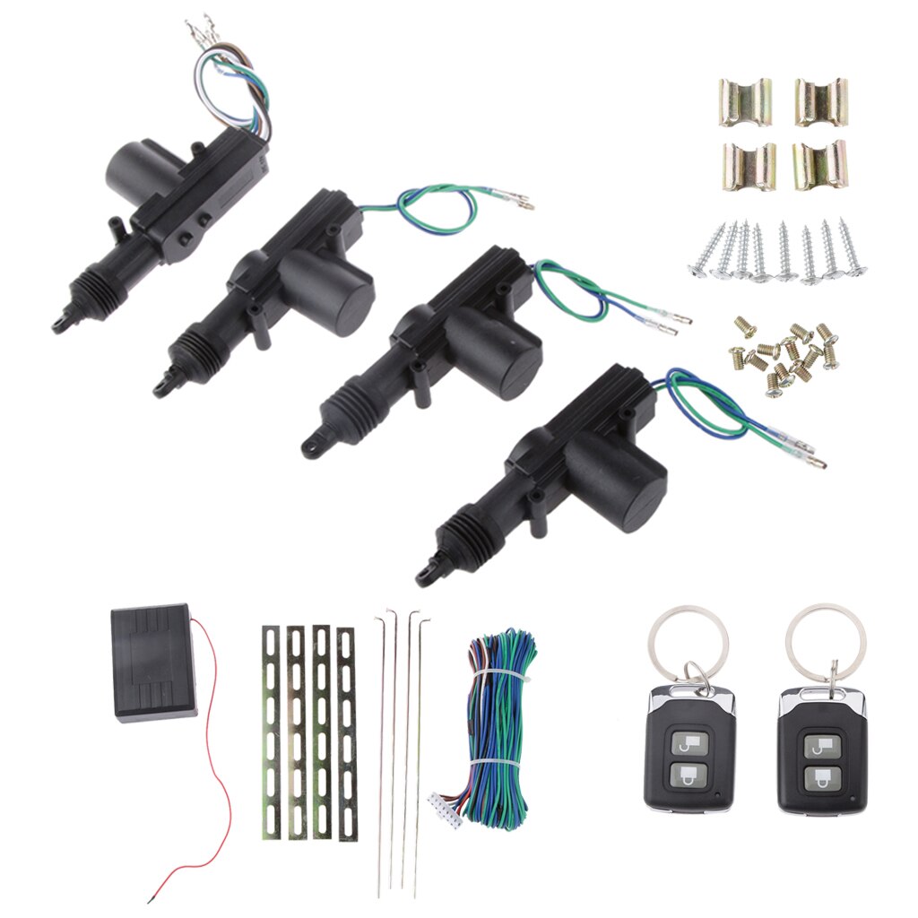 4 Door Power Central Lock Kit Car Remote Control Conversion w/ 2 Keyless Entry