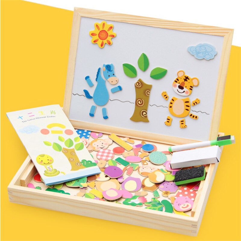 Houten Puzzel Schilderen Tekentafel Magnetische Dier Kinderen Onderwijs Speelgoed: type5