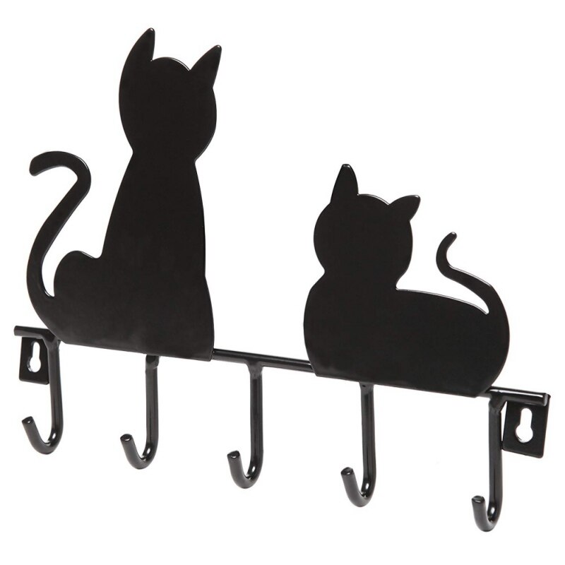 Cartoon Zwarte Kat Hanger Holder Metal Key Rack Hangers Thuis 5 Gemonteerd Decor Decoratieve Muur Haken Ijzer Jas: Default Title