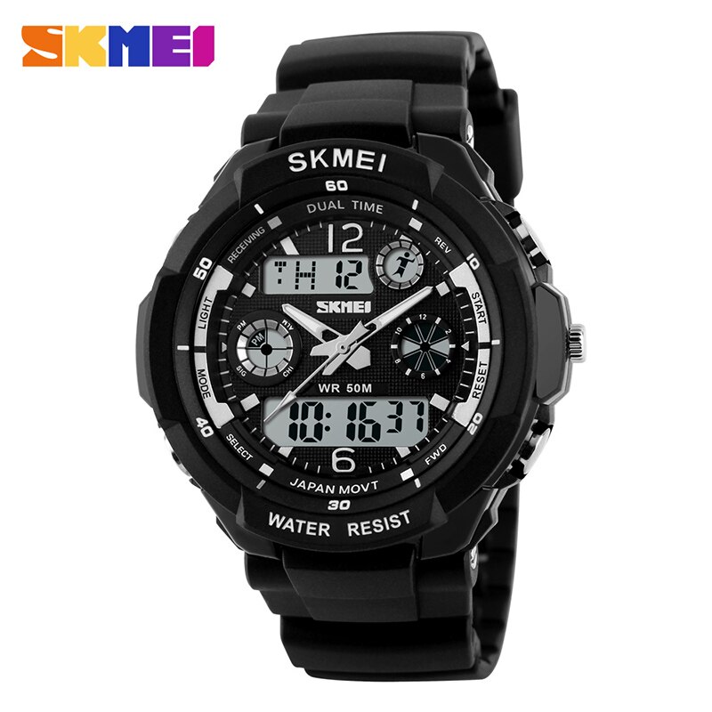 SKMEI Sport Horloges Mannen Dual Display Horloges Chronograph 50M Waterdicht Alarm Kalender Back Light Horloge 0931: Silver