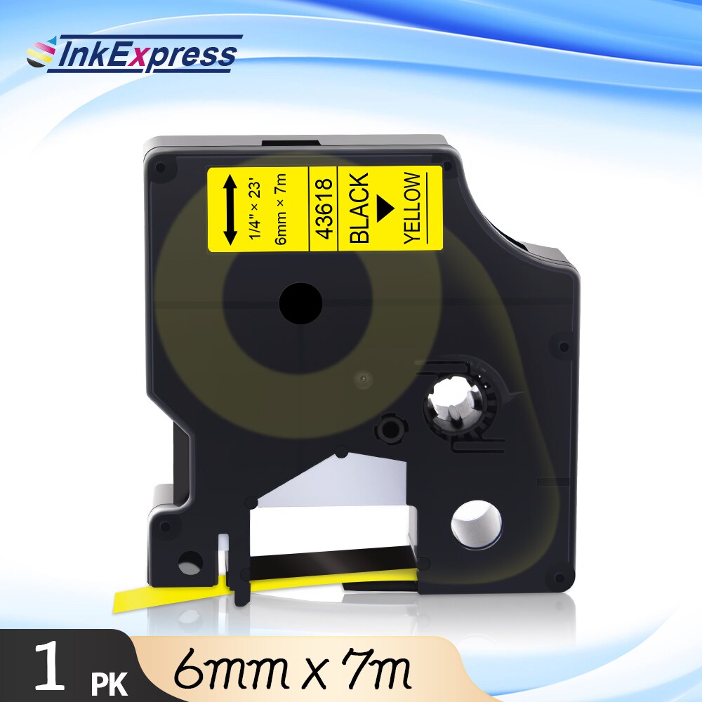 InkExpress Tape For DYMO 43613 43617 43618 43610 43614 43615 43616 Label Tape 6mm Printer Ribbon For DYMO LM 160 280 Label Maker: Black on Yellow