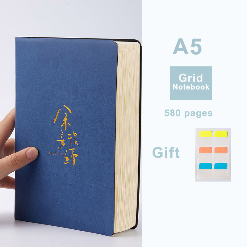 A5 Blank Notebook Thickened Student Horizontal Line Soft Leather Notebooks Super Thick Grid Book Drawing Notepad Christmas: 580 pages Grid F