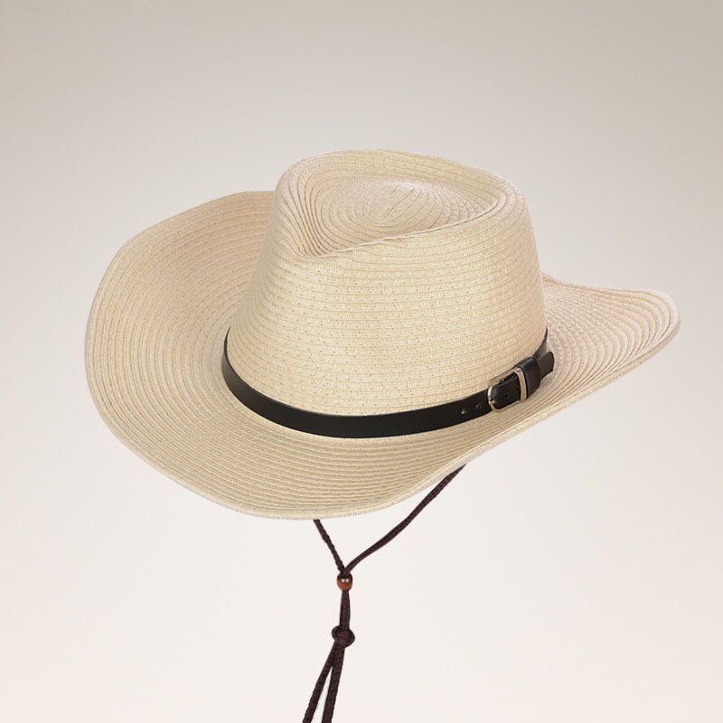Sommer hat panama hatte mænd halm cowboy hat sol hat foldet vestlig bred buet kant: Beige