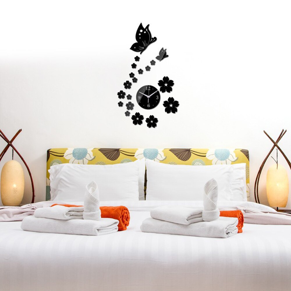 Muursticker Klok Acryl Wandklok Spiegel Vlinder Wandklok