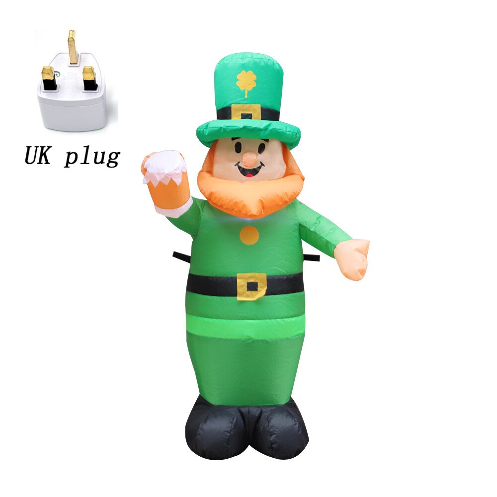 Leprechaun gonfiabile illuminato da 1M con cappello da sciamano irlandese fortunato luci a LED giocattoli da giorno di san patrizio decorazione da giardino all&#39;aperto: UK Plug