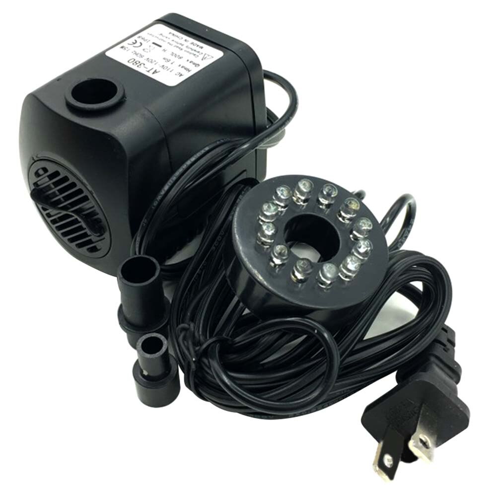 15w multifunctionele aquariumfonteinpompen, praktische klassieke visvijverdompelpomp met 12 led-lampjes, eu-stekker