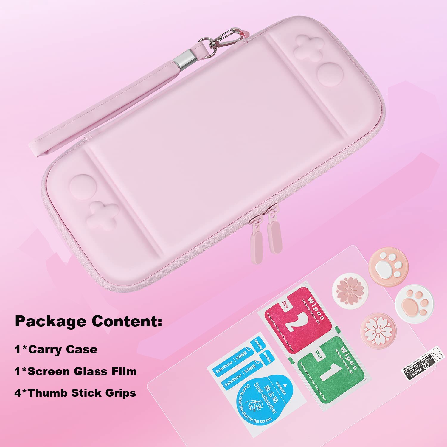 Anti-Kras Soft Inner Ns Console Beschermhoes 9H Clear Screen Glas Film Met Analoge Caps Voor Nintendo schakelaar Accessoires: Roze