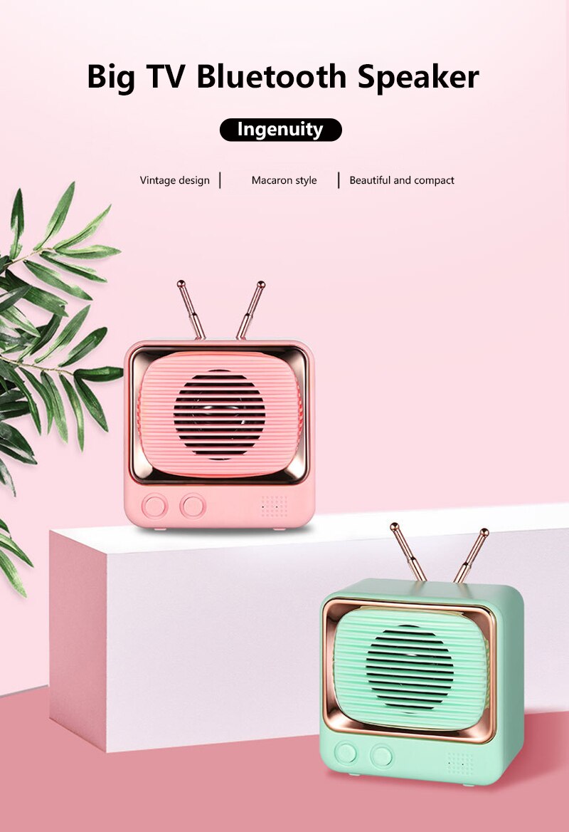 Dw02 retro liten tv bluetooth 5.0 mini högtalare trådlöst hem utomhus slappna av radio usb / tf  mp3 spelare kort trådlös subwoofer