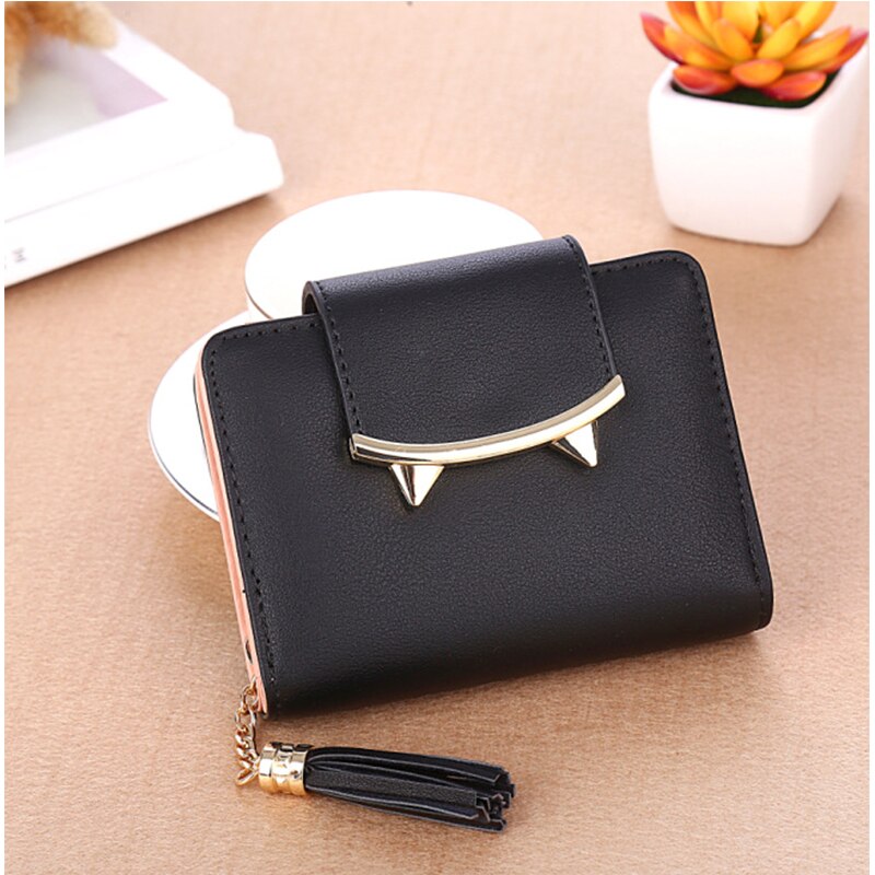 Cute Mini Wallets Women Magnetic Buckle Short Wallet Credit Card Holder Clutch Tassel Purse With Zipper Coin Pocket A2