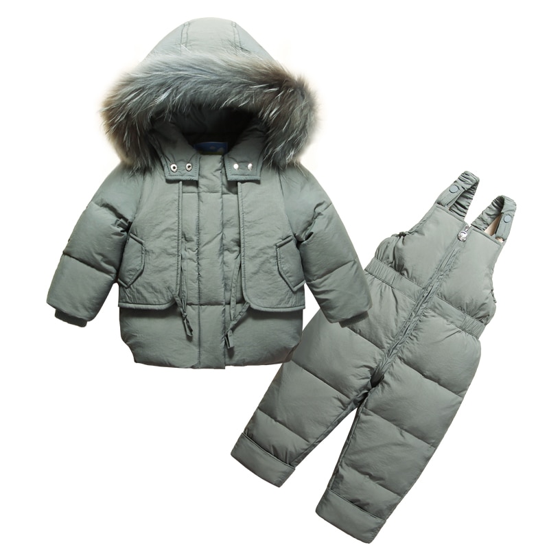 Vinter baby drenge tøj sæt 1-3y drenge skidragt sæt børn sport jumpsuit varme frakker pels andedun jakker+smækbukser