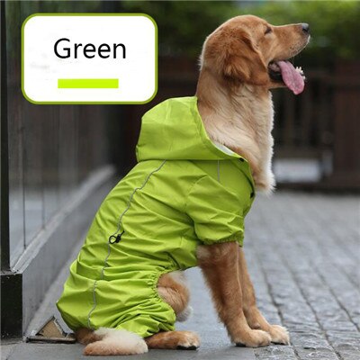 Pet Big Dog Raincoat Clothes For Labrador Golden Retriever Large Dog Waterproof Jumpsuit Rain Coat Jacket Pet Clothing Raincoats: green / S