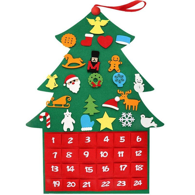 Calendario de Adviento colgante de pared de Navidad Calendario de Adviento en fieltro de Santa con bolsillos Navidad cuenta atrás calendario Navidad decoración del hogar