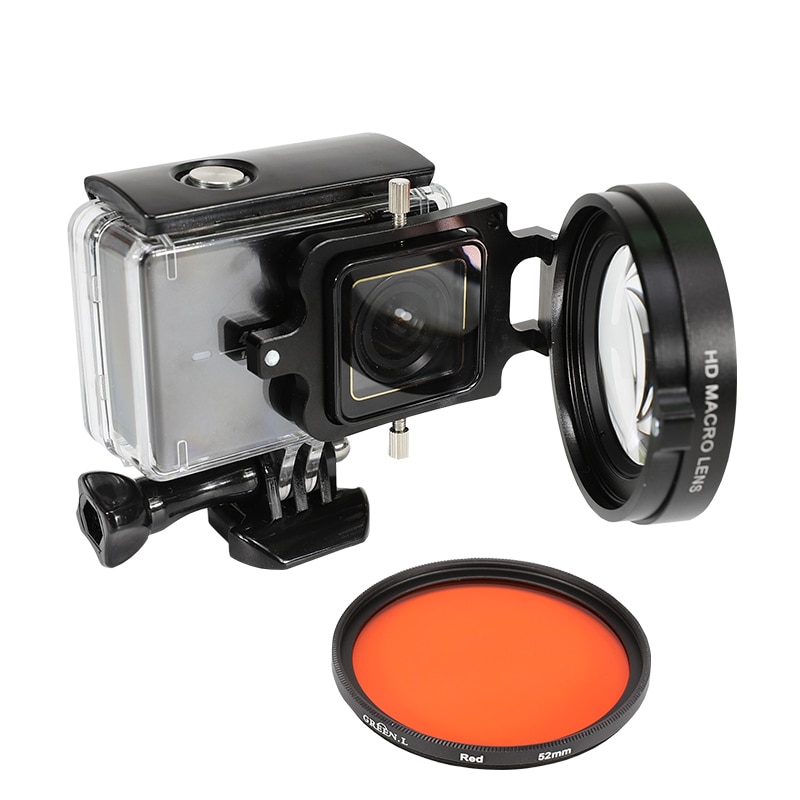 Lens Filter Kit voor Yi 4 K Xiaoyi Lite Macro Lens 16X Close-Up + Duiken Rood Filter + 58mm Adapter Ring voor Yi 4 k Waterdichte Case